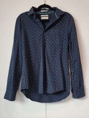 Cactus Men's Slim Fit Premium Cotton Button Down Shirt Navy Geometric Print M